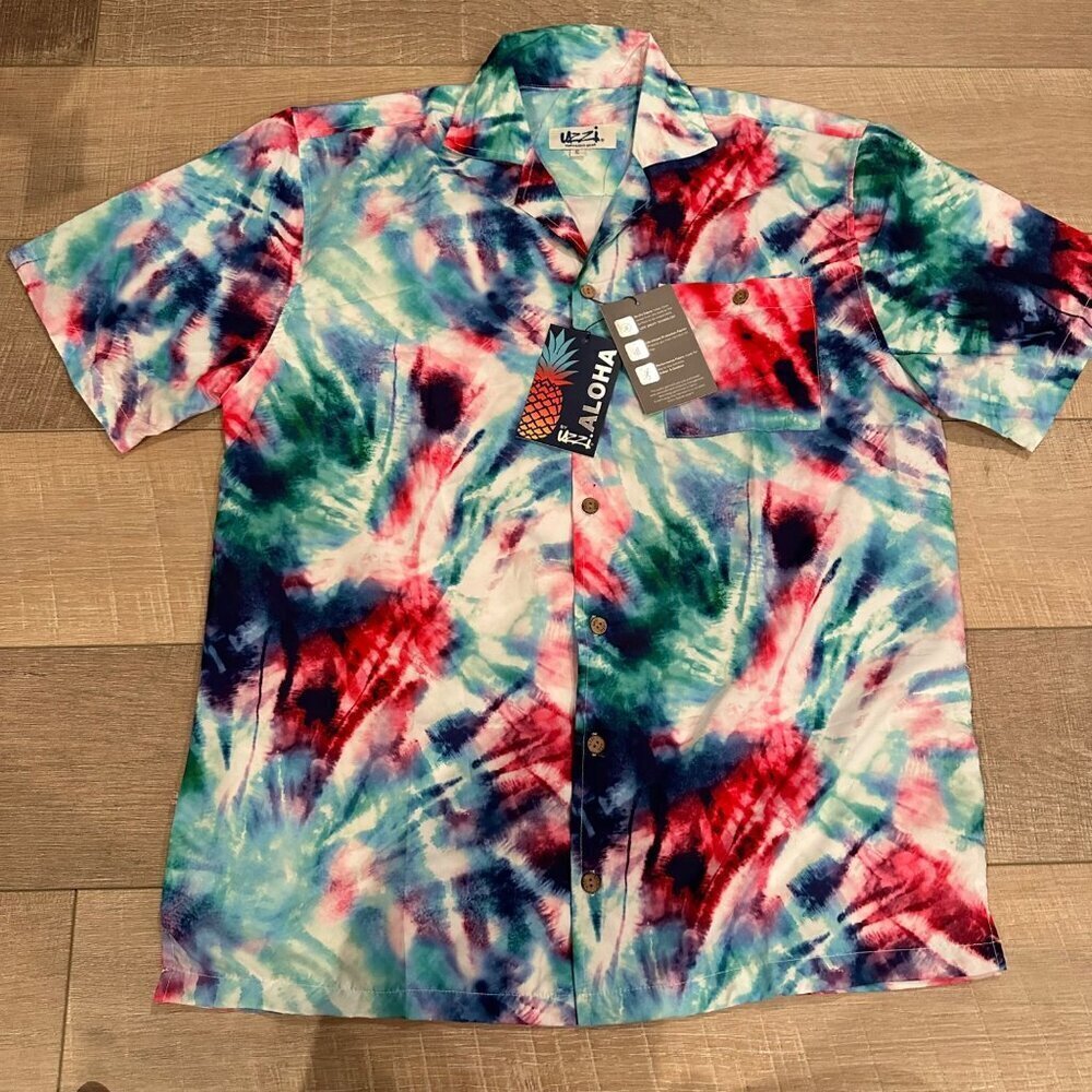UZZI AMPHIBIOUS GEAR SHORT SLEEVE BUTTON UP TIE DYE SHIRT MENS SMALL NEW
